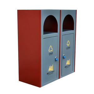 Cubo de basura de acero inoxidable de dos compartimentos para exteriores, elegante y sencillo, para zonas residenciales, sitios turísticos y parques. - Product Image 5