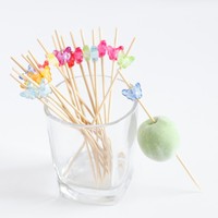 Piques décoratives jetables écologiques en bambou naturel en forme de papillon de 12 cm pour fruits et cocktails