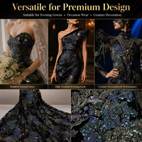 Tissu en tulle noir brodé de fleurs, de sequins et de perles, dentelle en maille brodée multicolore pour robes de soirée haute couture, sur mesure OEM