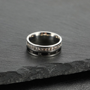 Roman Numeral Diamond <b>Ring</b> <b>Titanium</b> Steel Unisex Engagement <b>Ring</b> White Color Baguette Cut Geometric Design - Product Image 3