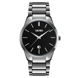 <span class=keywords><strong>SKMEI</strong></span> <span class=keywords><strong>9140</strong></span> montre d'affaires pour hommes bande en acier inoxydable étanche analogique Quartz minimaliste calendrier Design mode Style décontracté - Product Image 1