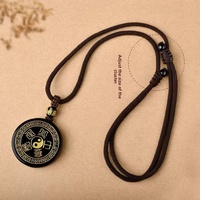 Collar con Colgante de Amuleto de Obsidiana Natural Hecho a Mano, Cinco Elementos, Equilibrio Feng Shui, Estampado en Lámina Dorada, Espiritual, Venta al Por Mayor