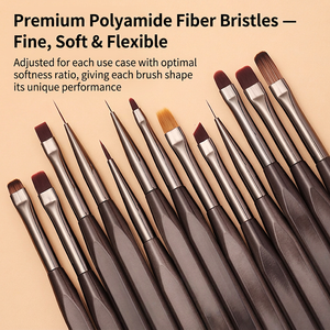 Lot de 13 pinceaux à ongles mats à manche carré, poils anti-chute pour la sculpture et le dessin français - Product Image 3