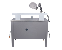 Mesa de Trabajo Profesional para Laboratorio Dental Individual con Lámpara LED de Aumento Eléctrica y Sistema de Succión Integrado para Técnicos