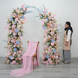 Arche de fleurs artificielle pour mariage, série Forêt Printanière, arrangement de fleurs roses et bleues pour la décoration d'entrée - Product Image 3