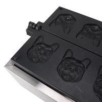 Gaufrier commercial antiadhésif à 4 moules, forme amusante de bouledogue, chauffage double face, machine à gaufres électrique pour restaurant, fête