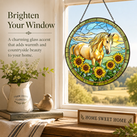 Attrape-soleil Cheval Tournesol Rustique en Verre Teinté à Suspendre, Décoration d'Intérieur, Cadeaux pour Amateurs de Chevaux, Décorations Commémoratives pour Animaux de Compagnie, pour Filles, Femmes, Hommes