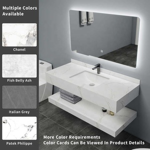 Meuble-lavabo de salle de bain superposé personnalisé, style hôtel moderne, <span class=keywords><strong>en</strong></span> pierre frittée, étanche, durable, à prix abordable, avec vasque <span class=keywords><strong>en</strong></span> céramique intégrée - Product Image 4