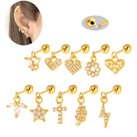 Bijoux en acier inoxydable chirurgical Maina, pendentif personnalisé, piercing de cartilage, boucle d'oreille à clou papillon en zircon cubique, vente en gros de bijoux
