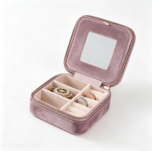 Velvet Square Jewelry Case With Zipper Closure Elegant Storage <b>Box</b> Custom Logo Velvet Zipper Jewelry Organizer Boxes - Product Image 3