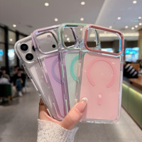 Étui de téléphone magnétique brillant de couleur unie de qualité supérieure pour iPhone 17 16 Pro Max 15, protection de l'appareil photo, antichoc, coque arrière transparente en TPU