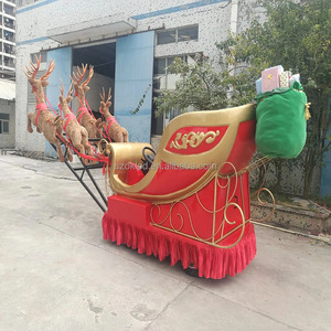 Outdoor <strong>Santa</strong> Sleigh Christmas Reindeer And Sleigh With Wheel Customizable Decor Fiberglass Resin Sculpture