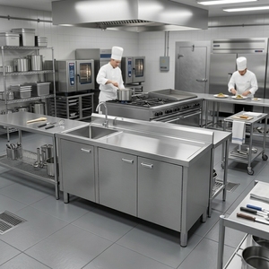 Évier en acier inoxydable SUS304 certifié NSF, station de préparation industrielle robuste avec rangement pour cuisine commerciale - Product Image 6