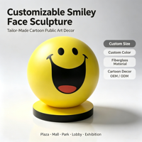 Sculpture en résine visage souriant de dessin animé, ornement artistique mignon, taille et forme personnalisées, pour décoration extérieure, jardin, table intérieure, parc, hôtel
