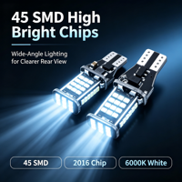 HOLY T15-2016-45SMD Feu de recul LED à éclairage multi-faces 45PCS 2016 SMD avec décodage Canbus Blanc 6000K 65W 12V pour voiture
