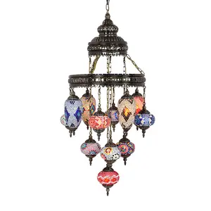 Marrakech Traditional Turkish Mosaic Glass Chandelier with Coloful 12 Globes