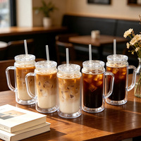 Gobelet en plastique à double paroi de 16 oz qui brille dans le noir, réutilisable, pour boissons froides, café, avec couvercle