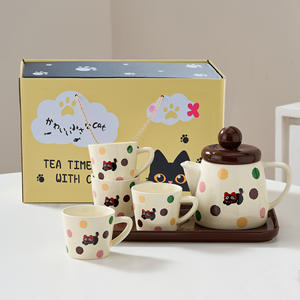 Juego de té de cerámica, tetera con diseño de gato de dibujos animados, linda tetera resistente al calor, juego de tetera con filtro de agua fría. - Product Image 6
