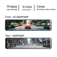 Caméra de tableau de bord intelligente 4K+1080P+WIFI+GPS avec écran tactile, double objectif, 12 pouces, 2 canaux, pour voiture, avec fonction miroir