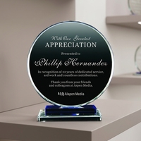 Trophée en cristal écologique gravé au laser, plaque de verre bleue personnalisée, base double couche, thème football, récompenses sportives