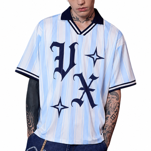 Camiseta de Fútbol de Poliéster con Rayas Blancas y Moradas, Impresión por Sublimación, Diseño Personalizado de Media Manga, Estilo Retro <span class=keywords><strong>Oversize</strong></span> - Product Image 3