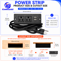 Gizli Gömme Endüstriyel Masa Üstü Priz Çoklayıcı 2 AC Priz 2 USB-A 1 USB-C Giriş 1.5m Kablo IP54-Ev/Ofis Kullanımı 15A
