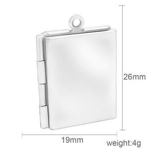 Forma di libro in acciaio inossidabile lucidato su misura per collana con ciondolo medaglione foto fai da te - Product Image 2