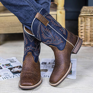 Botas vaqueras de cuero genuino para hombre, suela de goma Vintage, botas de vaquero personalizadas de alta calidad para hombre, botas marrones occidentales para hombre - Product Image 1