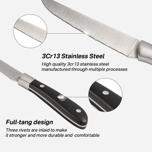 Ensemble de 6 couteaux <span class=keywords><strong>à</strong></span> steak modernes en acier inoxydable <span class=keywords><strong>à</strong></span> bord dentelé, manches en ABS, durables, écologiques, couteaux de cuisine ambidextres - Product Image 4
