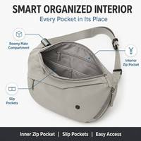 Tas Selempang Wanita Abu-abu Model Bulan Sabit Ergonomis Bahan Nilon dengan Kantong Tersembunyi, Ritsleting Lengkung, Organizer Interior, dan Tali Pengikat yang Dapat Disesuaikan