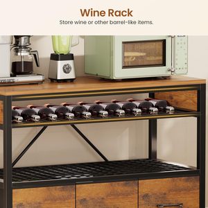SENYU Chariot de cuisine moderne avec 3 tiroirs et 5 étagères, meuble de rangement en bois, support pour micro-ondes, buffet de café, brun - Product Image 3