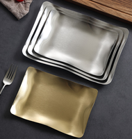 Plateau de service rectangulaire en acier inoxydable mat de luxe coréen pour restaurant, hôtel, présentation de desserts, accessoires de cuisine