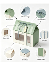 Boîte à pâtisserie créative en forme de maison, portable, haut de gamme, écologique, en carton rigide, avec fermeture magnétique et ouverture fenêtre de type toit