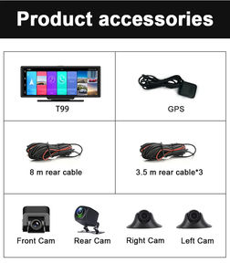 Caméra embarquée T99 4G Android 10,26 pouces avec écran LCD, enregistreur vidéo HD avec navigation GPS, Wi-Fi pour rétroviseur de voiture, résolution 1080p - Product Image 5