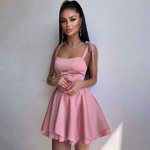 Stile coreano giapponese grazioso abito a corsetto in raso Mini abito con fiocco plissettato a bolle dolce fasciatura abiti da compleanno Slim Fit - Product Image 2