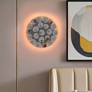 Nouveautés : Lampe murale minimaliste LED en coquille de Shiva sculptée, pierres de guérison en cristal de conque fossile, plaque ronde en pierre précieuse - Product Image 1
