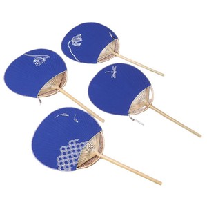 Handmade Embroidered Bamboo Fans Round Blue Fabric Dyeing Classical Style For Performances Art Collectible Summer Use - Product Image 5