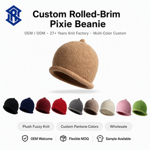 Bonnet d'hiver en mohair tricoté avec bord roulé, logo personnalisé OEM/ODM, broderie 3D, idéal pour les voyages - Product Image 1