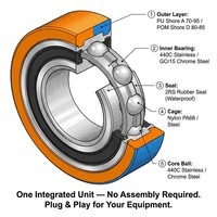Roue de guidage en polyuréthane avec roulement recouvert de PU et vis, pour systèmes de convoyage et quincaillerie de meubles, directement de l'usine