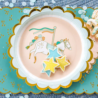 DAMAI Ensemble de vaisselle jetable moderne et écologique en papier pour fête d'anniversaire d'enfants, avec décorations de gâteau personnalisées pour fête foraine