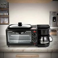 Modernck Machine à petit-déjeuner électrique 3 en 1 640W Four ménager multifonction avec cafetière Poêle à frire pour hôtels Couleur noire