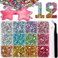 Lot de 12 grilles de strass plats colorés de 3 mm pour nail art, pierres en résine pour ongles, artisanat DIY, coffret cadeau, décorations