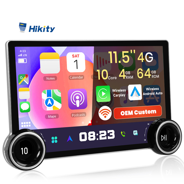 Hikity 11.5" Android Car Radio Stereo 4+64G QLED Screen 10 Core Wireless Carplay Android Auto Diamond 2k Android GPS 4G WiFi OEM