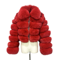 KY col rabattu floue fermeture éclair avant à manches longues veste de fourrure d'hiver manteau de fourrure de renard court