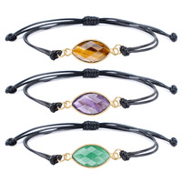 Bracelet en pierres précieuses naturelles en forme de feuille, agate colorée, cadeau pour homme, réglable, pour un usage quotidien, décontracté ou au bureau