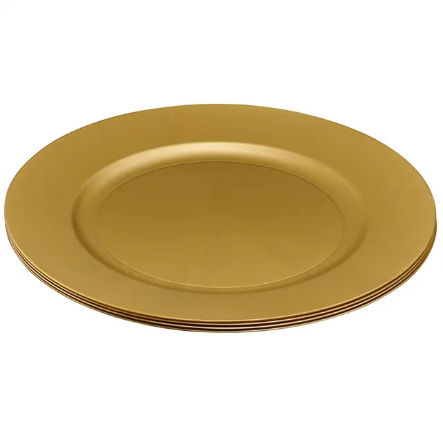 13inch Gold Charger Plates Plastic Round Dinner Charger Plates for Wedding Party Tabletop Decor