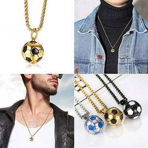 Acero inoxidable Hip Hop Cool simulación estereoscópica 3D fútbol colgante collar bola encanto collar joyería para niños hombres - Product Image 3