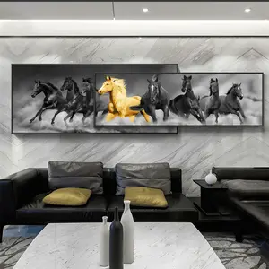 Wohnkultur Cuadros Gold Pferde Moderne Tiere Poster Große Wand Leinwand Druck Glas Pferd Porzellan Malerei Wand kunst