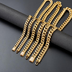 Cadena gruesa <span class=keywords><strong>Mami</strong></span> de 10mm y 14mm para hombre, de acero inoxidable diseño geométrico, sin deslustre, PVD de 18 quilates, cierre de diamante chapado en oro, aniversarios - Product Image 4