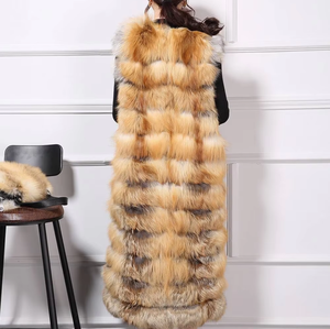New Style Wholesale Modern Design Fluffy Fur Vest <strong>Girls</strong> Women <strong>Long</strong> Real Fox Fur <strong>Gilet</strong> - Product Image 3